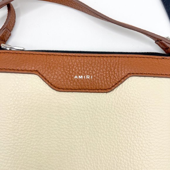 Amiri Men's Leather Crossbody Bag in Brown and Creme, Made in Italy - Picture 4 of 10
